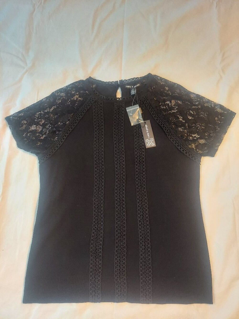 Cable & Gauge Black Blouse, Short sleeves (NWT)